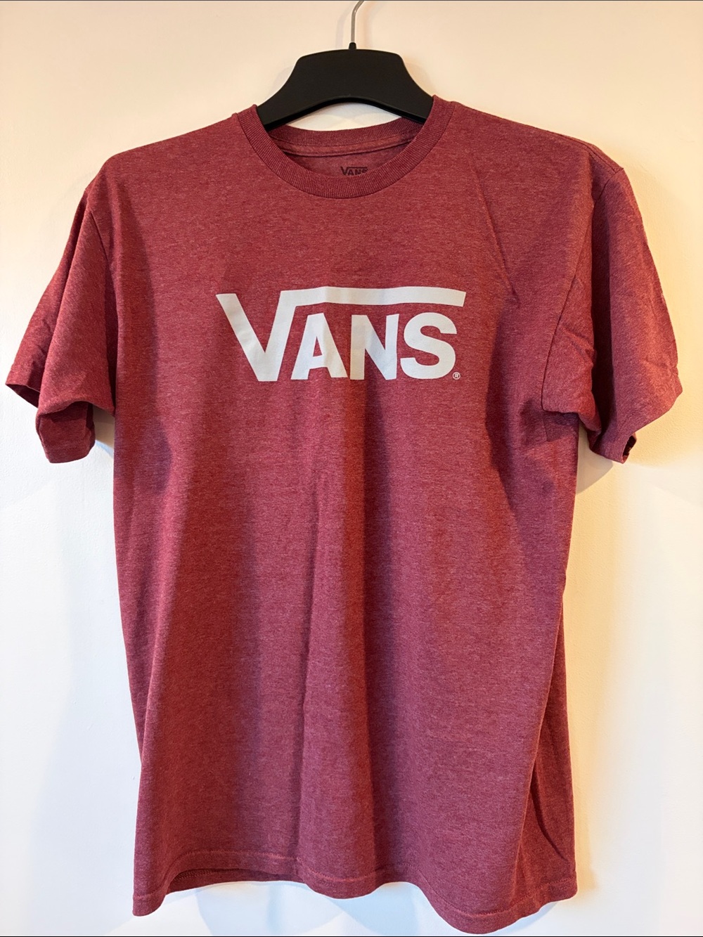 Vans Short Sleeve Crew Tee in Maroon with White Logo